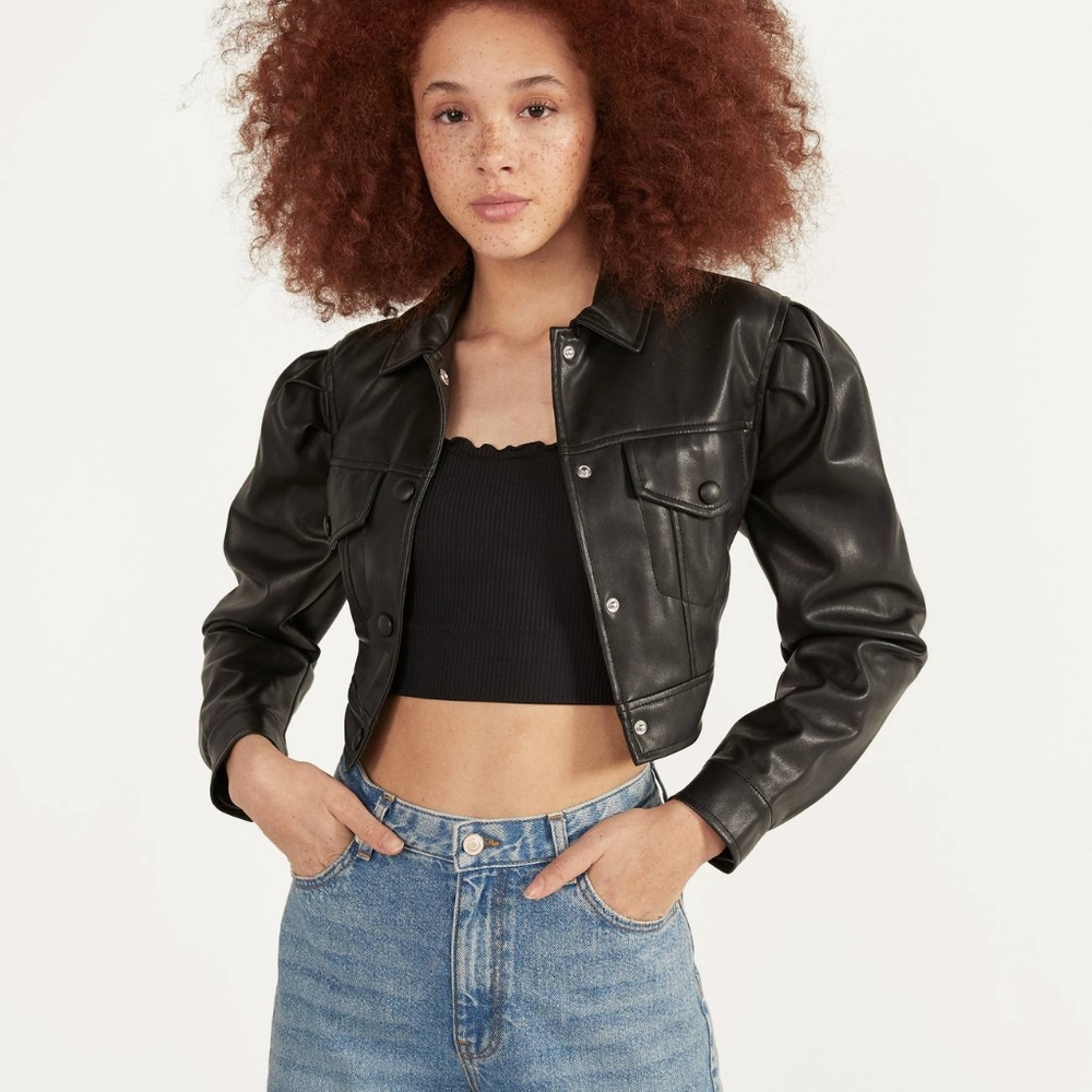 NWT Bershka Cropped Faux Leather Jacket